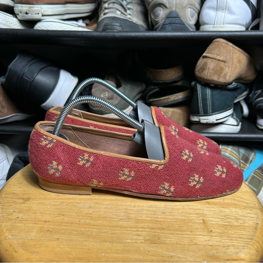 Anthropologie Zalo tapestry red loafers